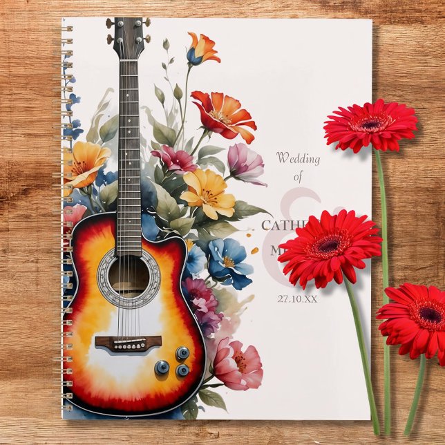 Guitar Wildflower Ampersand Musical Wedding  Planner (Flat lay guitar wedding planner with modern elegant watercolor floral cottage garden Wedding Planner)