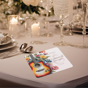 Guitar Wildflower Ampersand Musical Wedding Square Paper Coaster