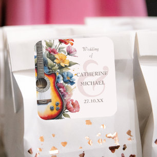 Guitar Wildflower Ampersand Musical Wedding Square Sticker