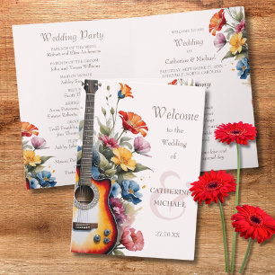 Guitar Wildflower Musical Country Spring Wedding Program