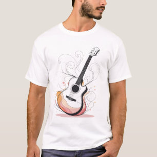 Guitar with Clean Contour Lines, Subtle Color T-Shirt