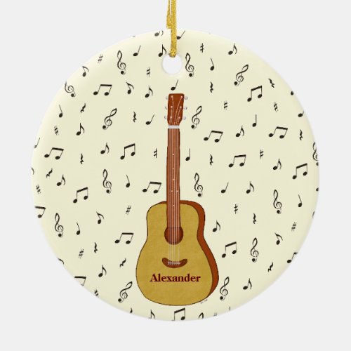 Guitar With Music Notes Personalized Ceramic Ornament