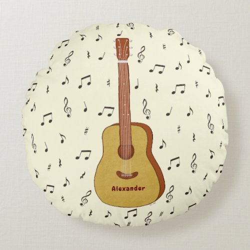 Guitar With Music Notes Personalized Round Pillow
