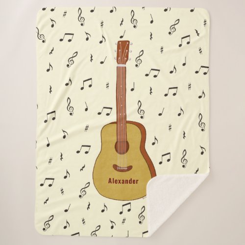 Guitar With Music Notes Personalized Sherpa Blanket