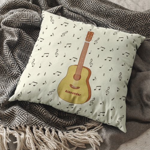 Guitar With Music Notes Personalized Throw Pillow