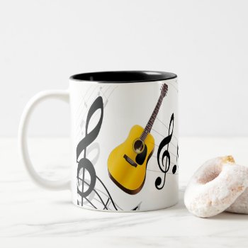 Guitar With Music Notes Two-tone Coffee Mug by Strangeart2015 at Zazzle