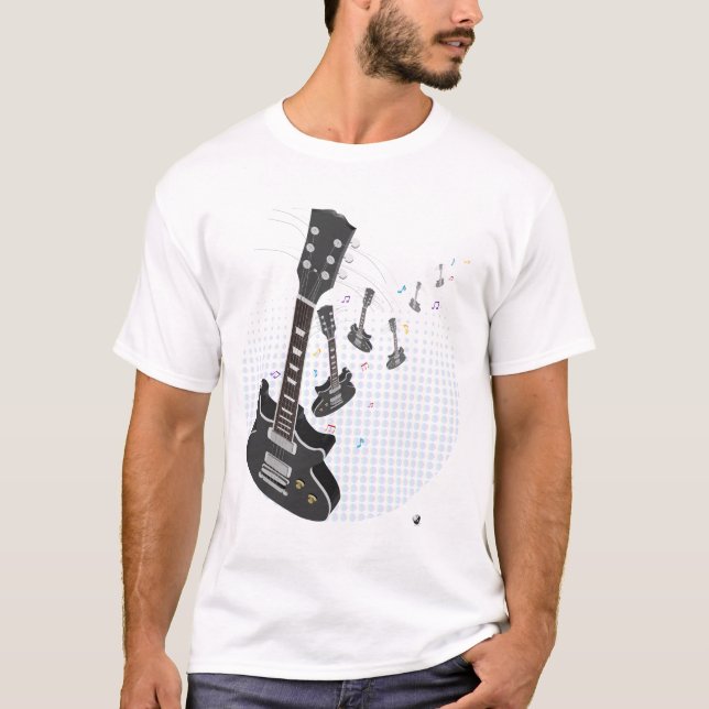 guitar with musical notes and sample t-shirt (Front)