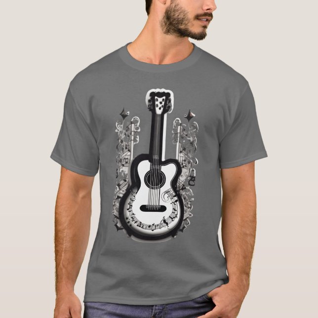 Guitar with musical notes for those who love music T-Shirt (Front)