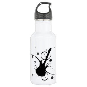 Guitar With Musical Notes Stainless Steel Water Bottle