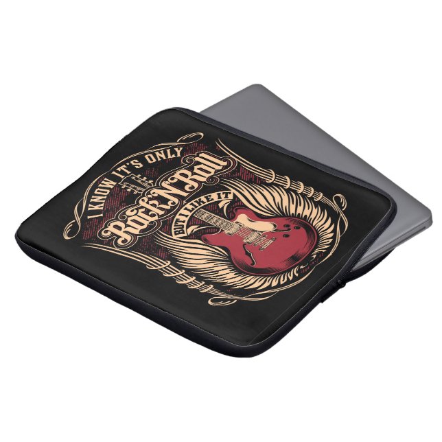 Guitar with Rock and Roll Quote Laptop Sleeve (Front Top)