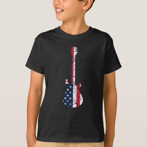 GUITAR WITH US AMERICAN FLAG GUITARS T_Shirt