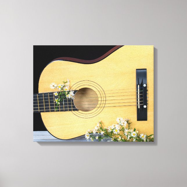 Guitar with wildflower aster canvas print (Front)