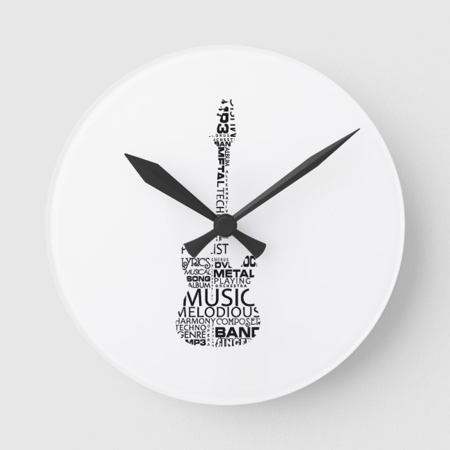 guitar word fill black music image round clock (Front)