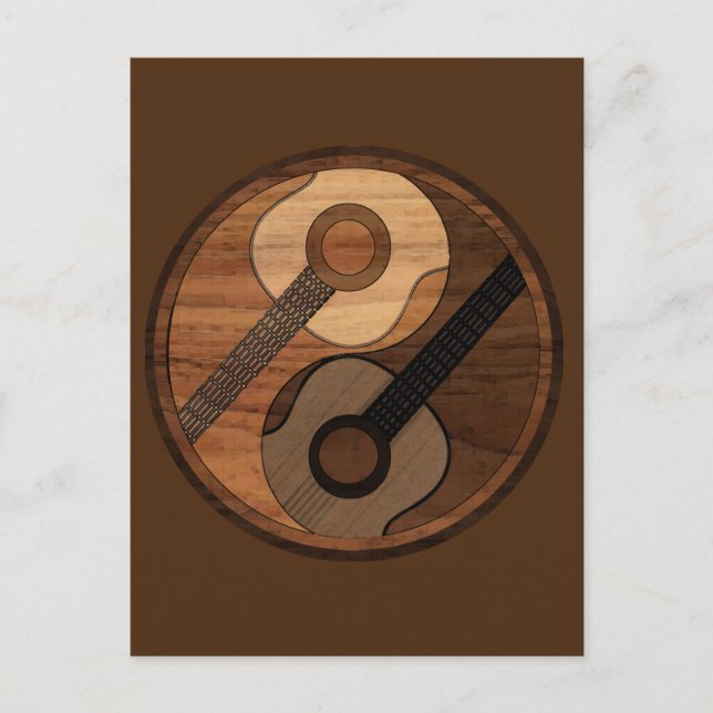 Guitar Yin Yang Wood Look Acoustical Postcard (Front)