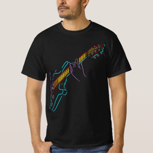 Guitarist and colorful silhouette of a bass guitar T_Shirt