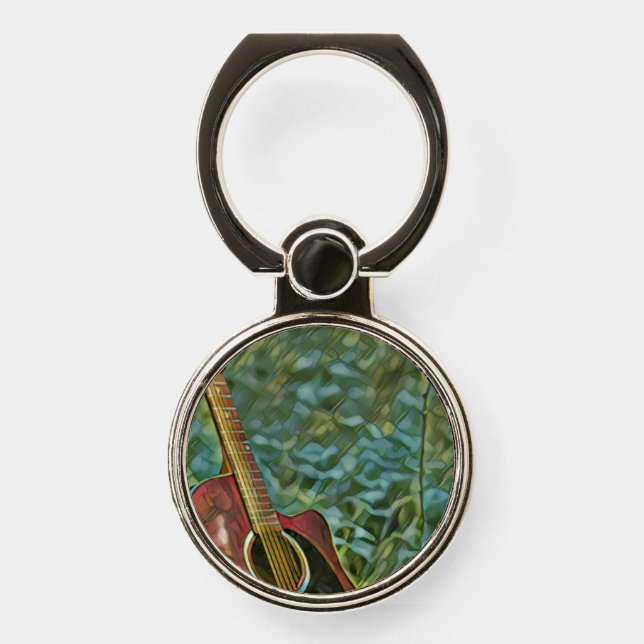 Guitarist birthday gift phone ring stand (Front)