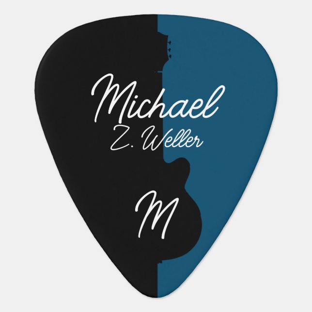 Guitarist Black | Blue Handwritten Name Modern Guitar Pick (Front)