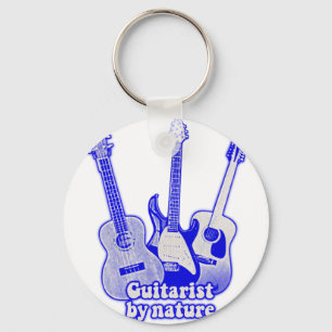 Guitarist by nature. retro blue guitars keychain