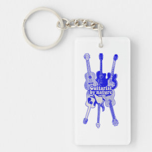 Guitarist by nature. vintage blue guitar keychain