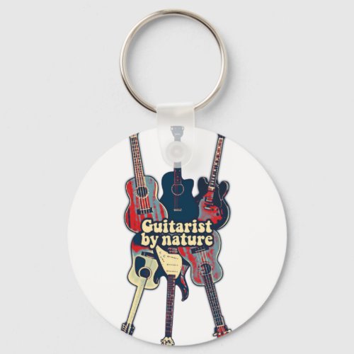 Guitarist by nature vintage colorful guitars keychain