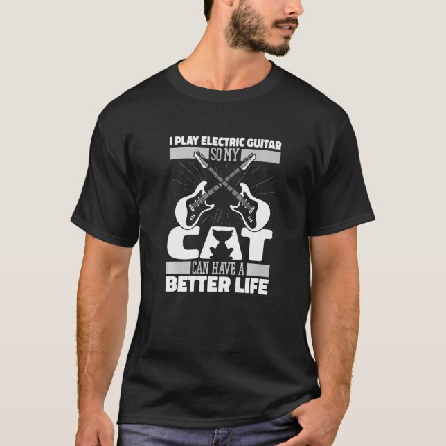 Guitarist Cat E  Electric Guitar T-Shirt (Front)
