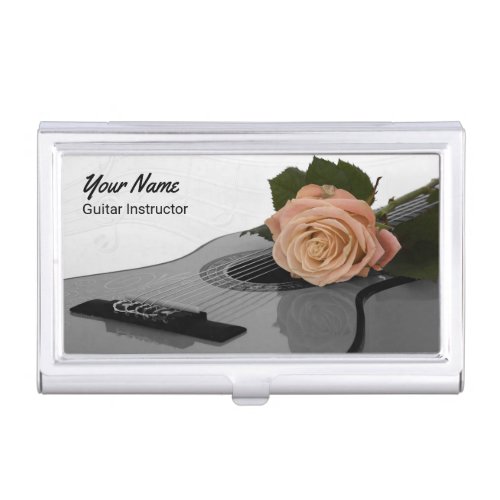 Guitarist Elegant Peach Rose Design Customized Business Card Case