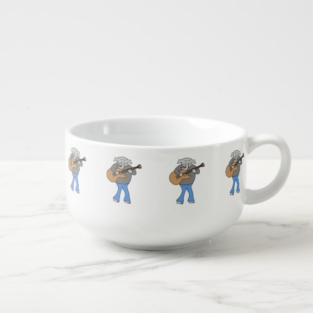 Guitarist. Elephant Playing Electric Guitar. Soup Mug (Left)