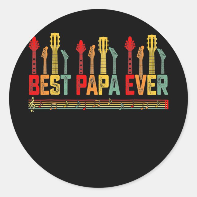 Guitarist Father Best Papa Ever Guitar Father Day Classic Round Sticker (Front)