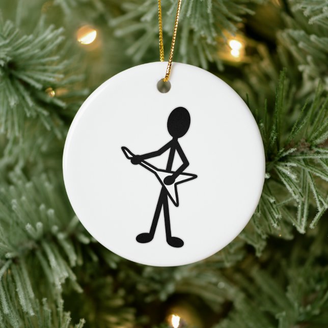 Guitarist Flying V Stick Figure Ceramic Ornament (Tree)