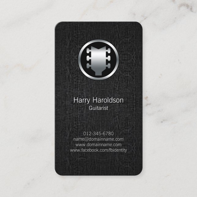 Guitarist Guitar Headstock Grunge Business Card (Front)