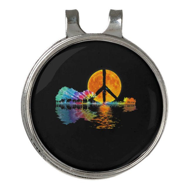 Guitarist Guitar Lake Shadow Peace Love Guitar Golf Hat Clip (Front)