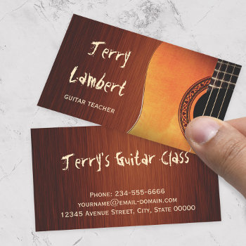 Guitarist Guitar Player Teacher Stylish Wood Look Business Card by CardHunter at Zazzle