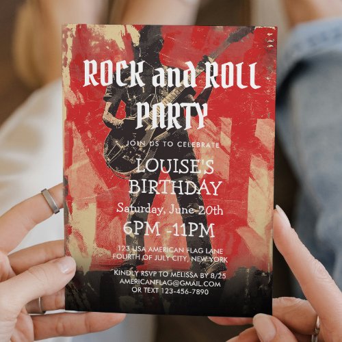 Guitarist Illustration Rock And Roll Party Invitation