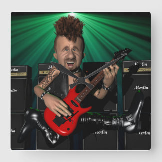 Guitarist in Flight Square Wall Clock