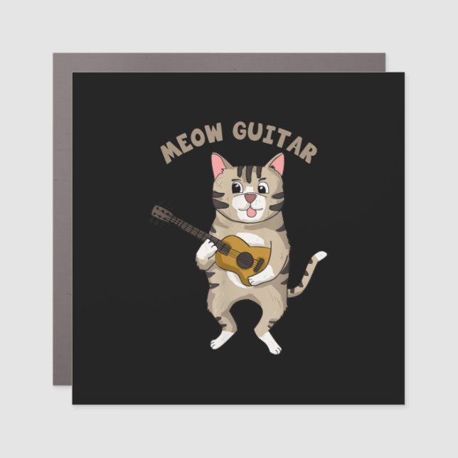 Guitarist Meow Guitar Cute Cat Playing Guitar Xmas Car Magnet (Front)