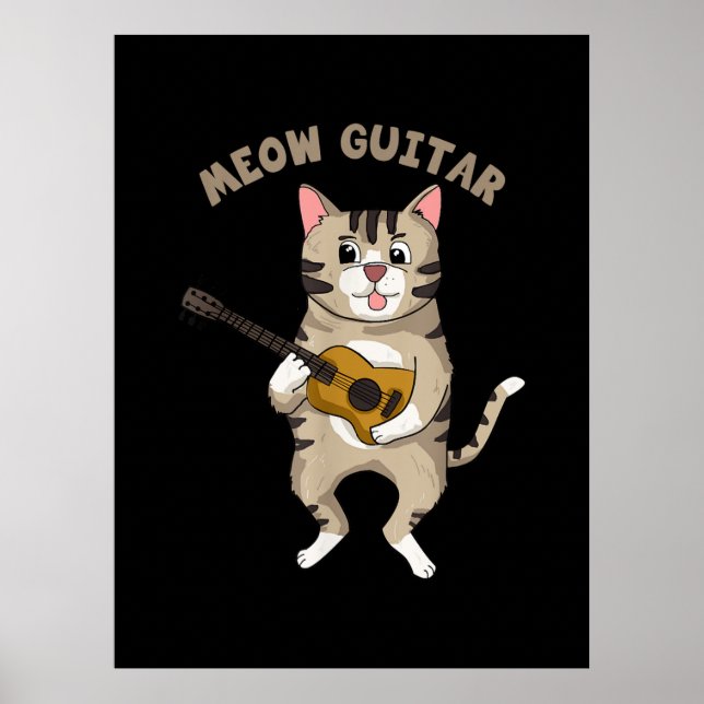 Guitarist Meow Guitar Cute Cat Playing Guitar Xmas Poster (Front)