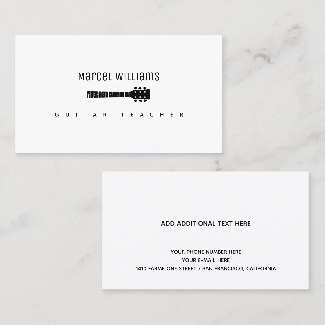 guitarist minimalist businesscard with guitar-neck business card | Zazzle