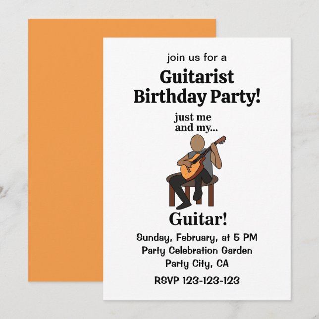 Guitarist Playing Guitar Birthday Party Invitation (Front/Back)