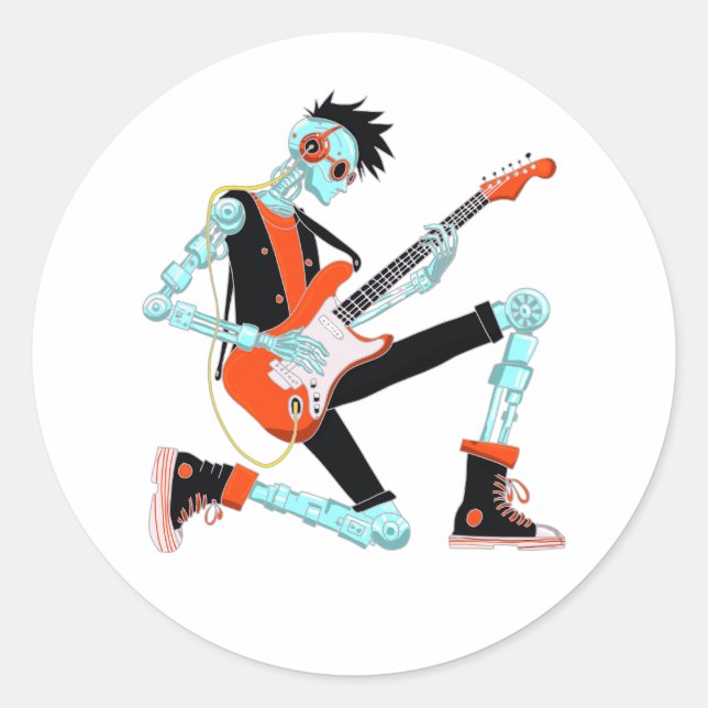 Guitarist Robot Classic Round Sticker (Front)