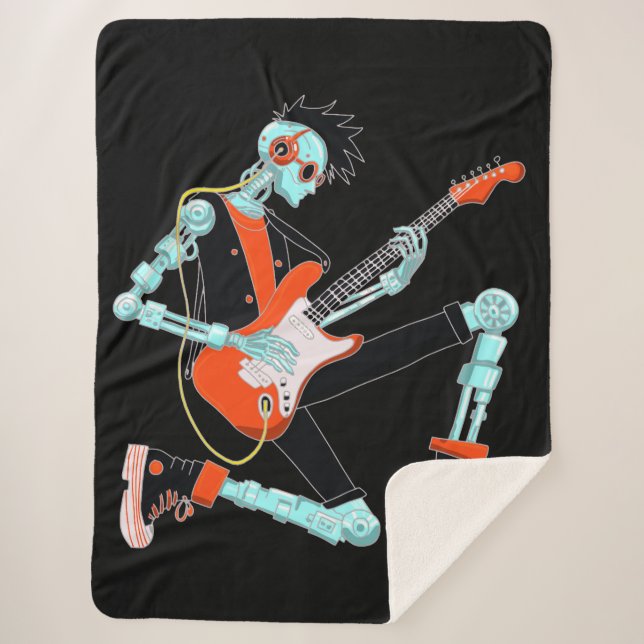 Guitarist Robot Sherpa Blanket (Front)