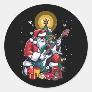 Guitarist Santa Playing Electric Guitar Christmas Classic Round Sticker