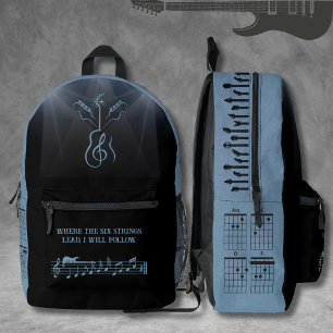 Guitarist Slate Blue Trendy Rock Music Printed Backpack