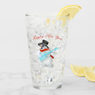 Guitarist Snowman Funny Glass Text Happy New Year