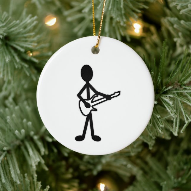 Guitarist Stick Figure Ceramic Ornament (Tree)