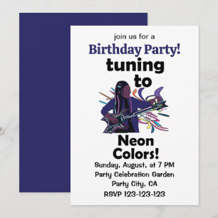 Guitarist Tuning To Neon Colors Birthday Party Invitation