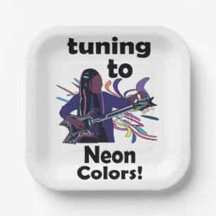 Guitarist Tuning To Neon Colors Birthday Party Paper Plates