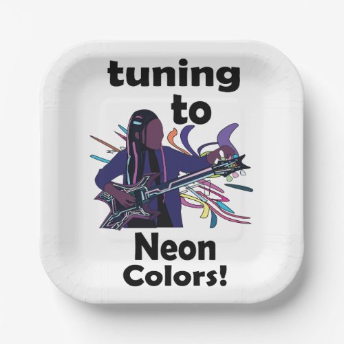 Guitarist Tuning To Neon Colors Birthday Party Paper Plates