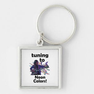 Guitarist Tuning To Neon Colors Party Favor Keychain
