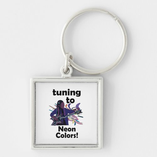 Guitarist Tuning To Neon Colors Party Favor Keychain