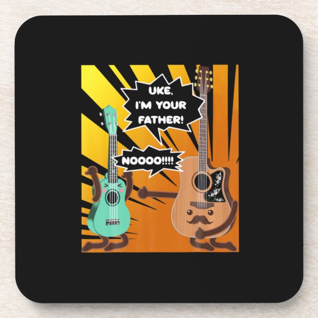 Guitarist Uke I Am Your Father Birthday Beverage Coaster (Front)